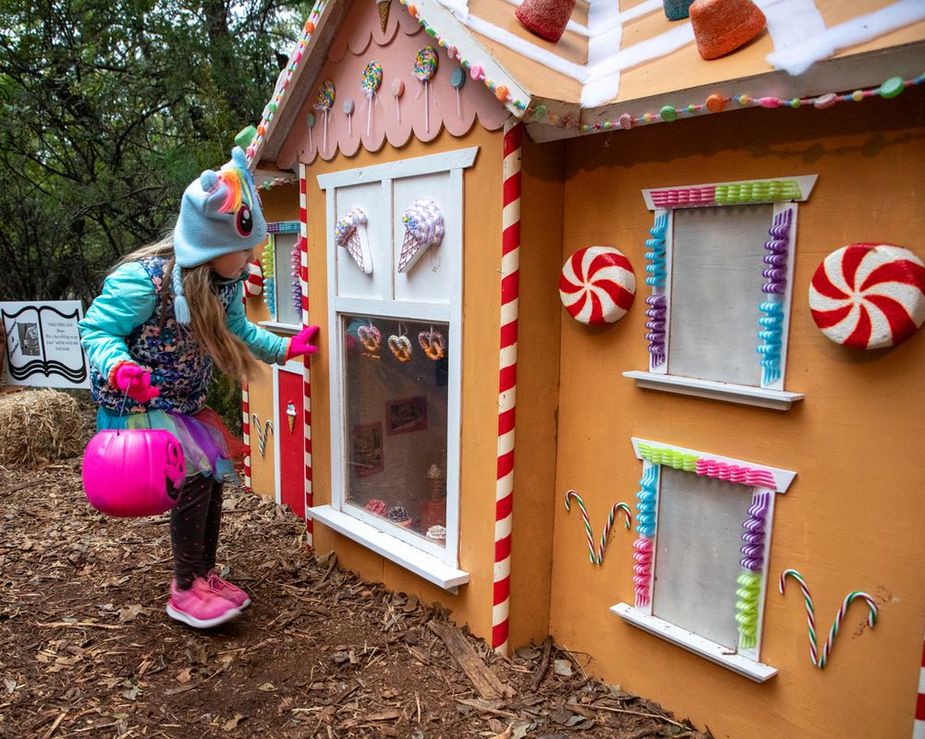 Classic stories like Humpty Dumpty and Hansel and Gretel inspire the whimsical setting of Storybook Forest at Edmond's Lake Arcadia.