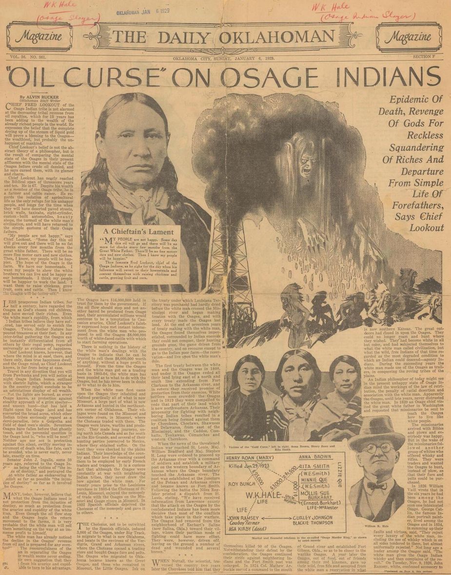 Newspapers around the state—and country—reported on the Osage Reign of Terror and subsequent arrests and trials of William K. Hale, Ernest Burkhart, and others in 1926. Image courtesy Oklahoma Historical Society