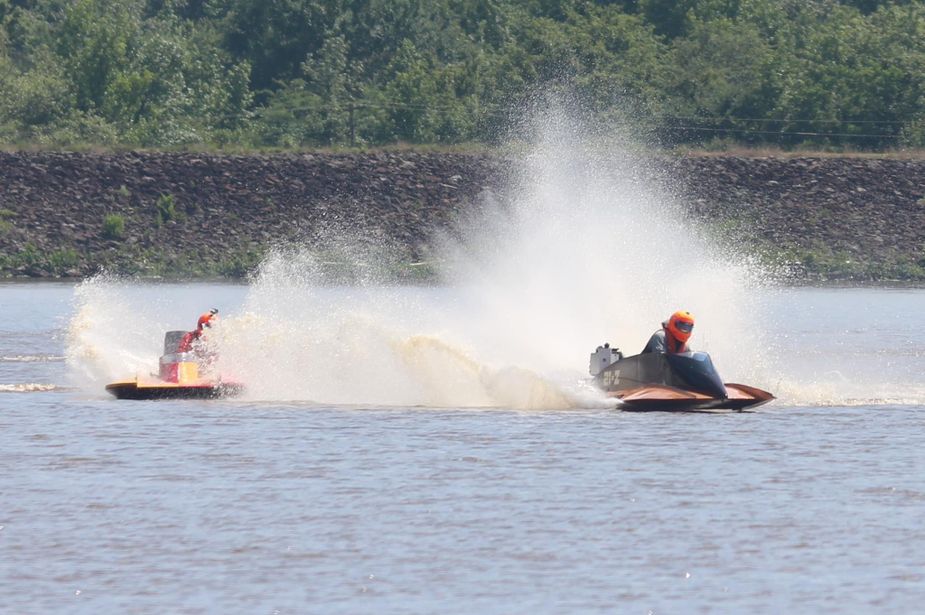 Hydroplane racers go head-to-head in the thrilling Stigler Showdown Boat Races at Lake John Wells. Photo courtesy Dale Jackson / Lake Striker Resort